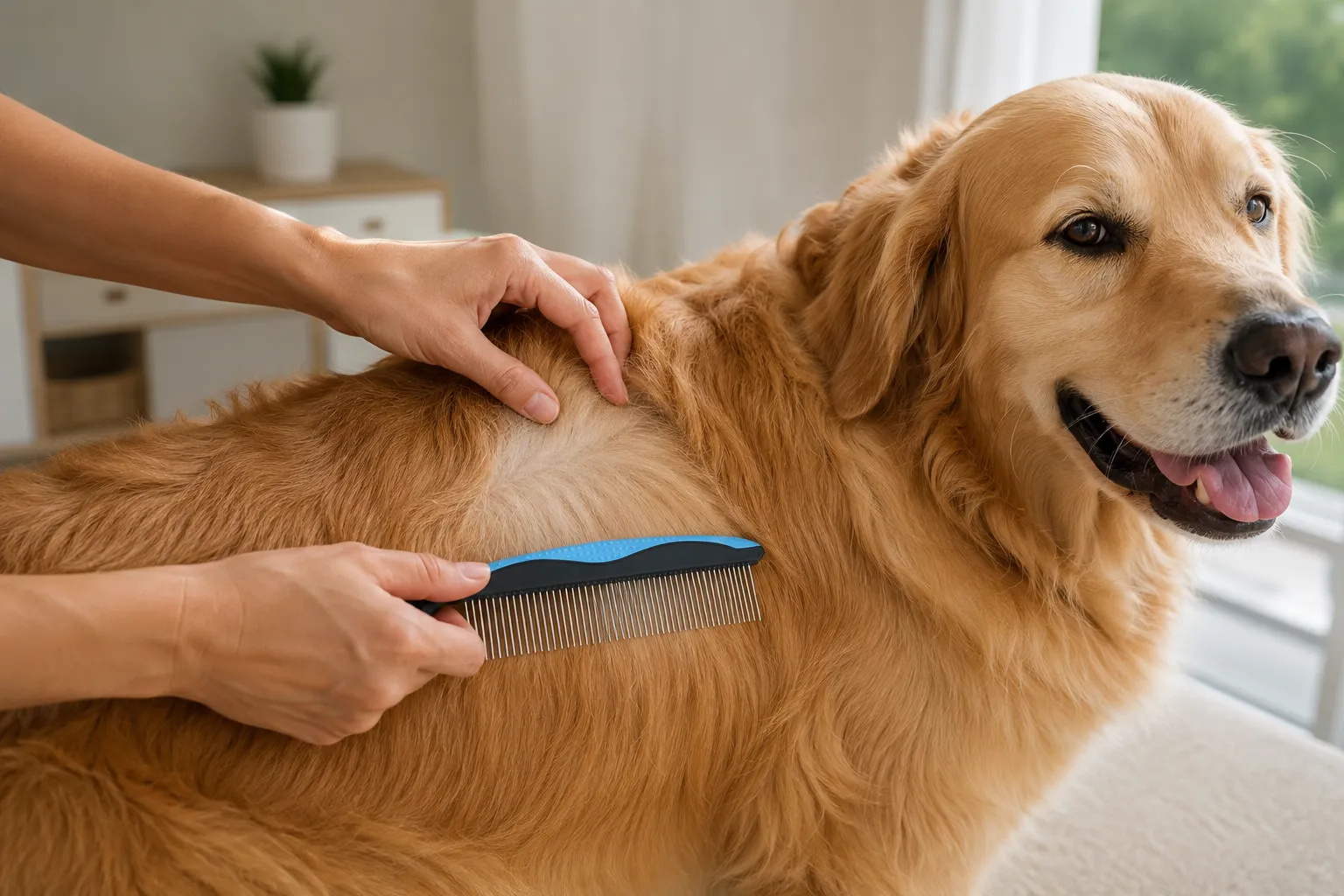 Simple at-home grooming routine for a double-coated dog