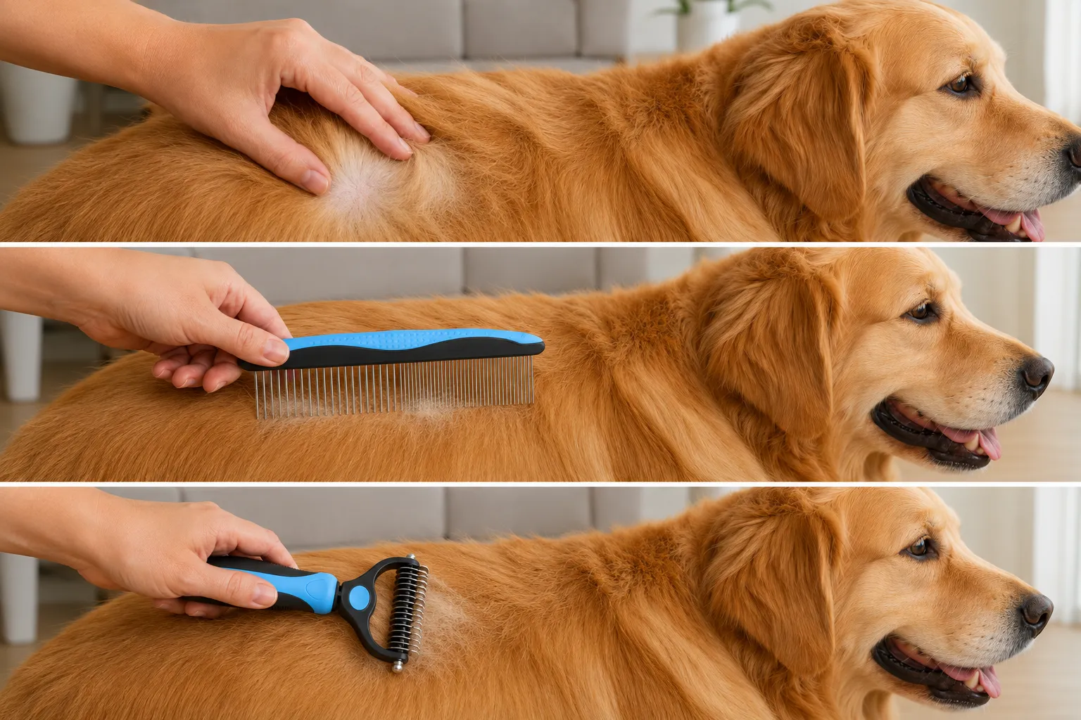 Difference between coat checks, routine combing, and undercoat-rake use