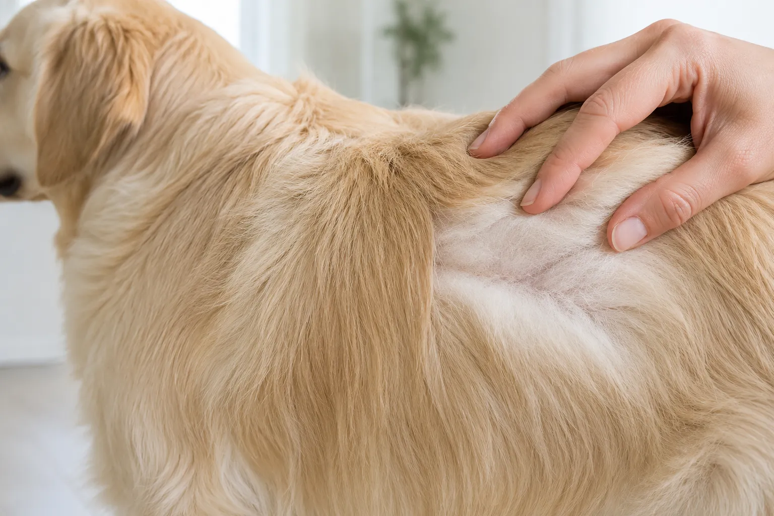 Guard hairs and soft undercoat in a double-coated dog