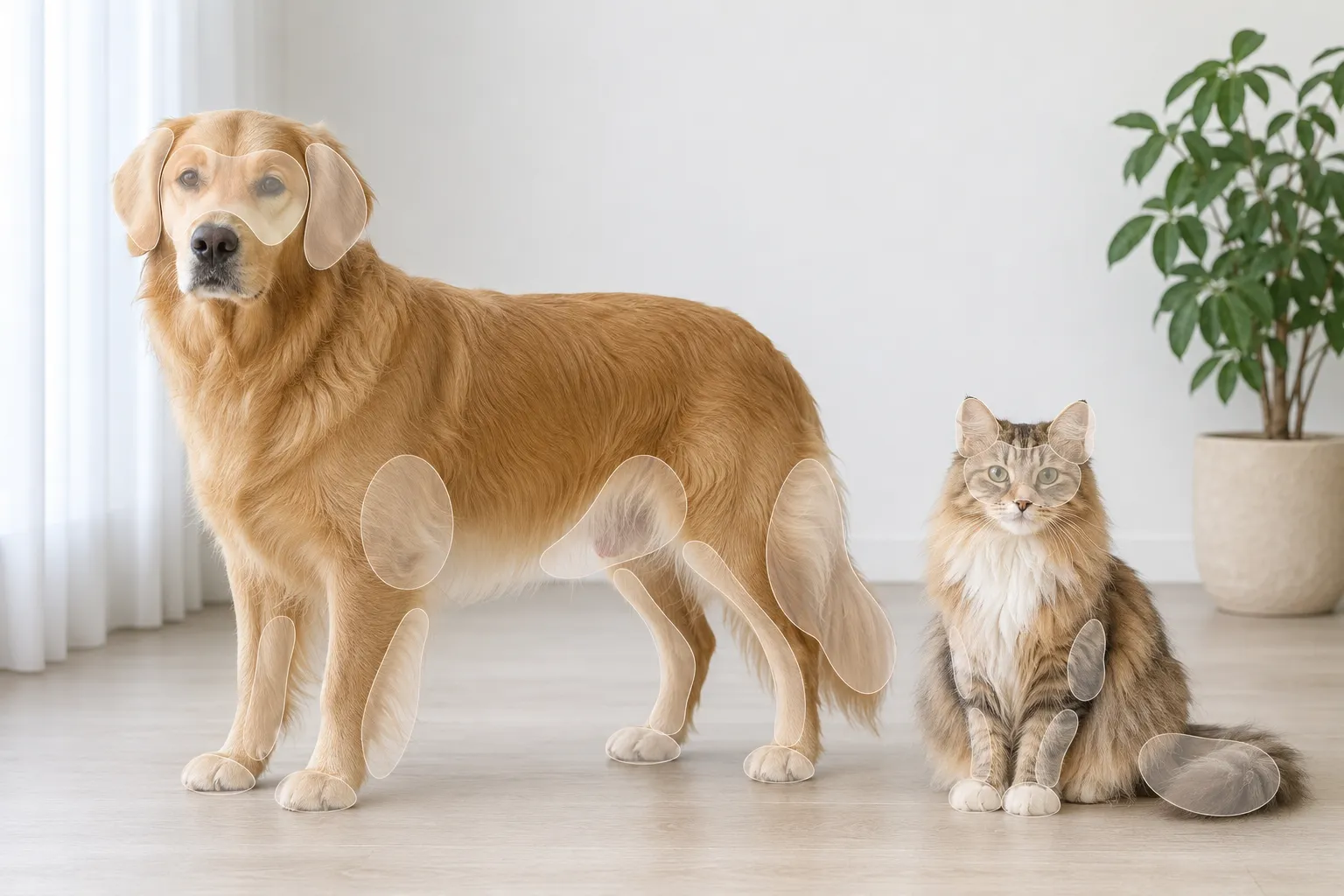 Body areas where a dematting rake should not be used on dogs or cats